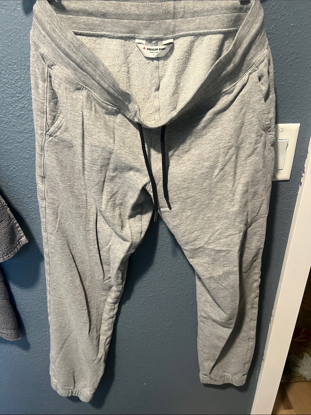 American Giant Heather Gray Jogger Sweatpants with Black Drawstring